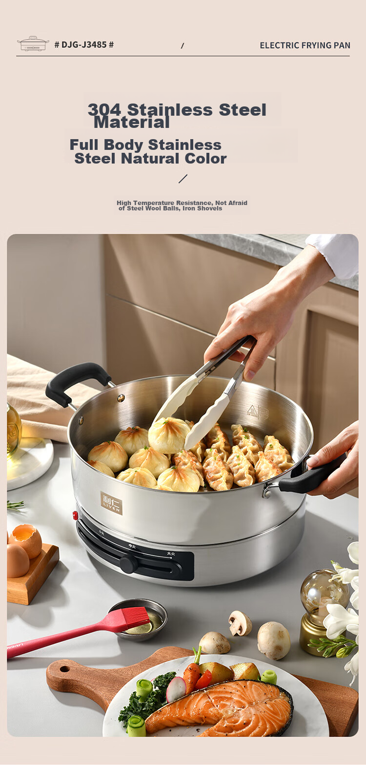 Liven Electric Griddle, Household Electric Frying Pan, 304 Stainless Steel, No Coating, Electric Pancake Maker, 34cm Enlarged, 85mm Deepened, Sandwich Breakfast Machine, DJG-J3485 4
