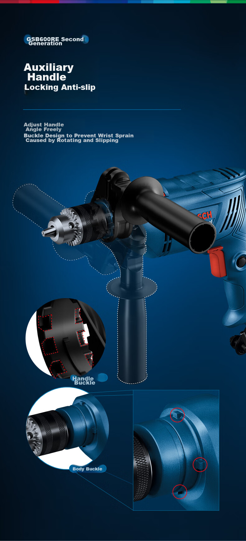 BOSCH Electric Drill, 600W Impact Drill, Household Tool Set, Wall Drilling, Multi-Functional Upgraded Version, GSB600RE 9