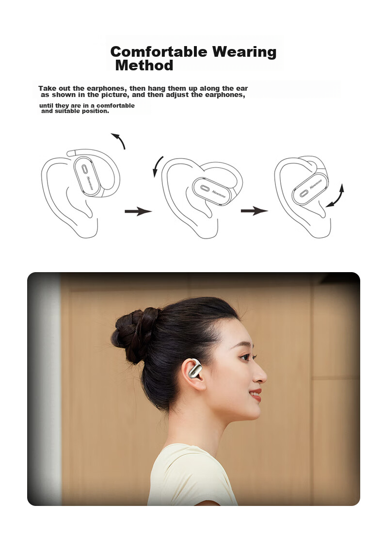 Newmine Q11 [Acoustic Flagship], Bluetooth Earphones, Over-Ear Bone Conduction Concept, Open-Style Non-In, Sports Running, Calling, Noise Reduction, High-End Sound Quality, Suitable for Apple And Huawei, Black 10