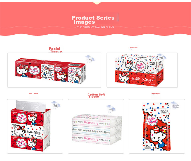 Nepia Pocket Tissues, 3-Ply, 10 Sheets * 36 Packs, Hello Kitty Cartoon Design, Unscented Printed Small Pack Tissues, Portable 12