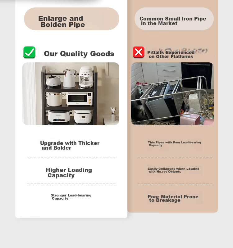 QIAONAMEI Kitchen Storage Rack, Floor-Standing Multi-Layer Multifunctional Microwave Oven Cookware Organizer Shelf, Fruit And Vegetable Storage Rack QNM6389-BK 2