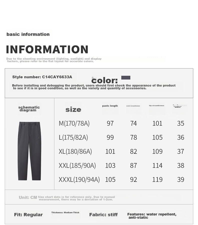CAMEL Fleece-Lined Straight-Leg Pants for Women, Water-Repellent Woven Sports Trousers C25CA6L6025 Phantom Black S 11