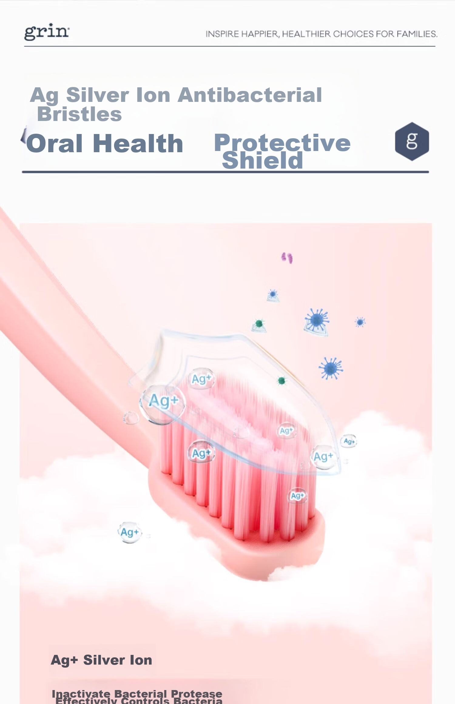 Grin Adult Antibacterial Sensitive Toothbrush with Small Head And Soft Bristles for Cleaning, Suitable for Men And Women, Couples, Home Use, Family Pack of 2 12