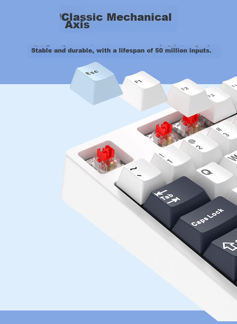 Ikbc Z108 Wireless Mechanical Keyboard, 108 Keys, Gaming And Office Keyboard with Good Typing Feel, Computer Peripheral, Dark Blue And Berry Red Switches, Wireless 9