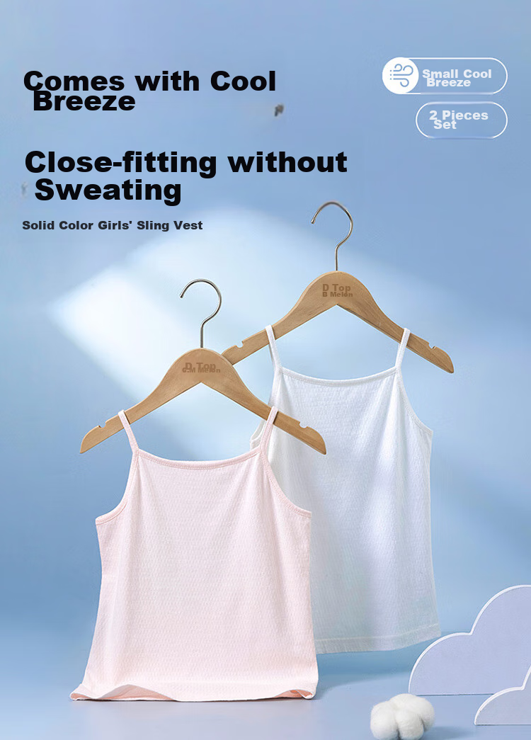 Dingguagua Girls' Camisole, Children's Cotton Tank Top, Baby Development Period, Little Girls' Breathable Style, Pure Cotton, 2-Pack, Size 150 2