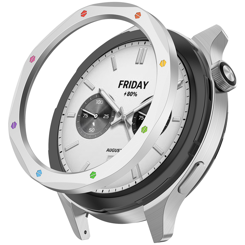 KMaxAI Compatible with Xiaomi Watch S4/S3 Replacement Watch Band, Xiaomi ESIM Version Dial, Dual Time Zone Scale Watch Case, Rotating Watch Band, Silver Rainbow