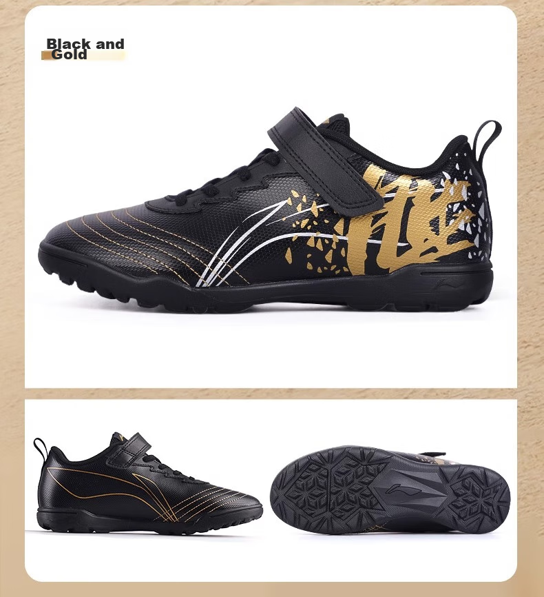 Li-Ning Soccer Shoes for Children And Students, Molded Studs, Ages 6-12, Velcro, Boys' Big Kids Elementary School Students Professional Competition Soccer Shoes, Size 31 23