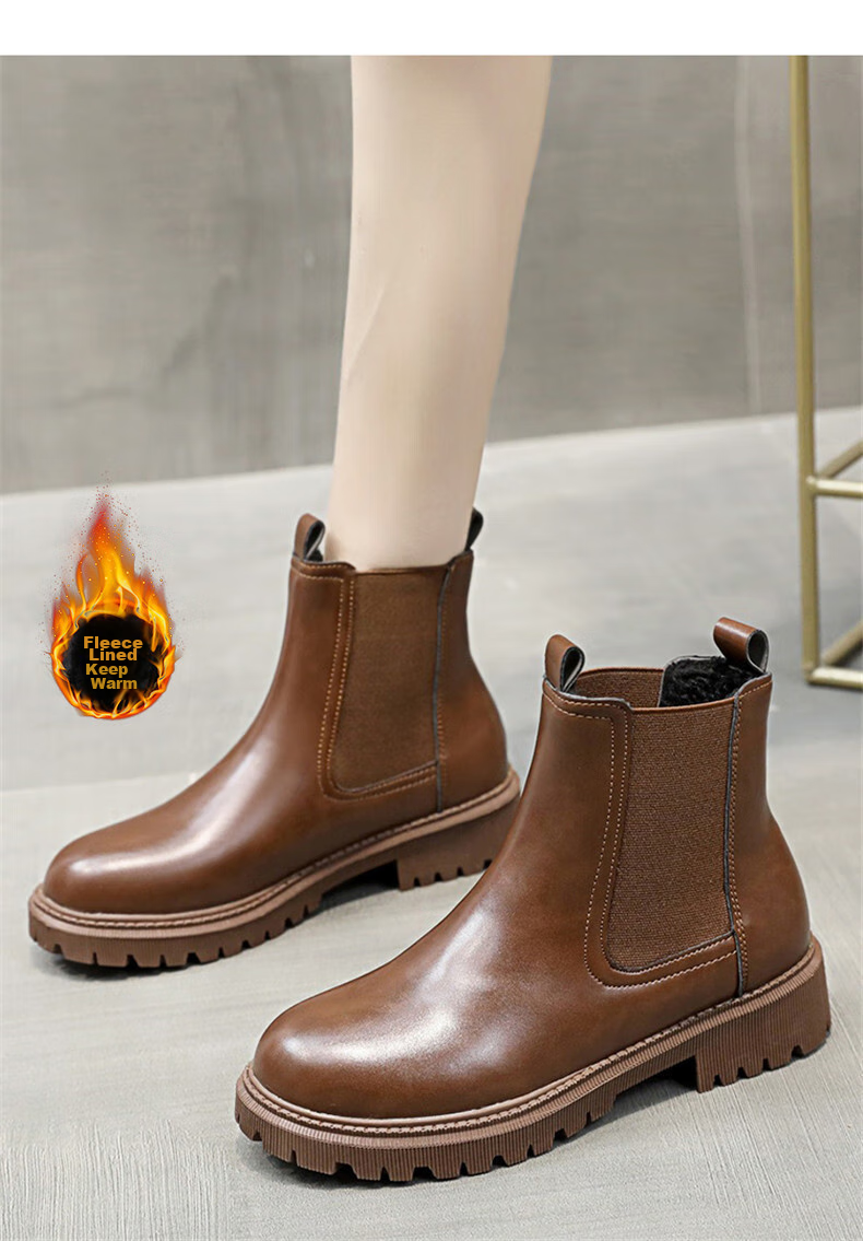 CARTELO Women's Martin Boots, Autumn And Winter Short Boots, Thick-Soled British Style Chelsea Boots for Women, 1409 Brown, Size 37 15