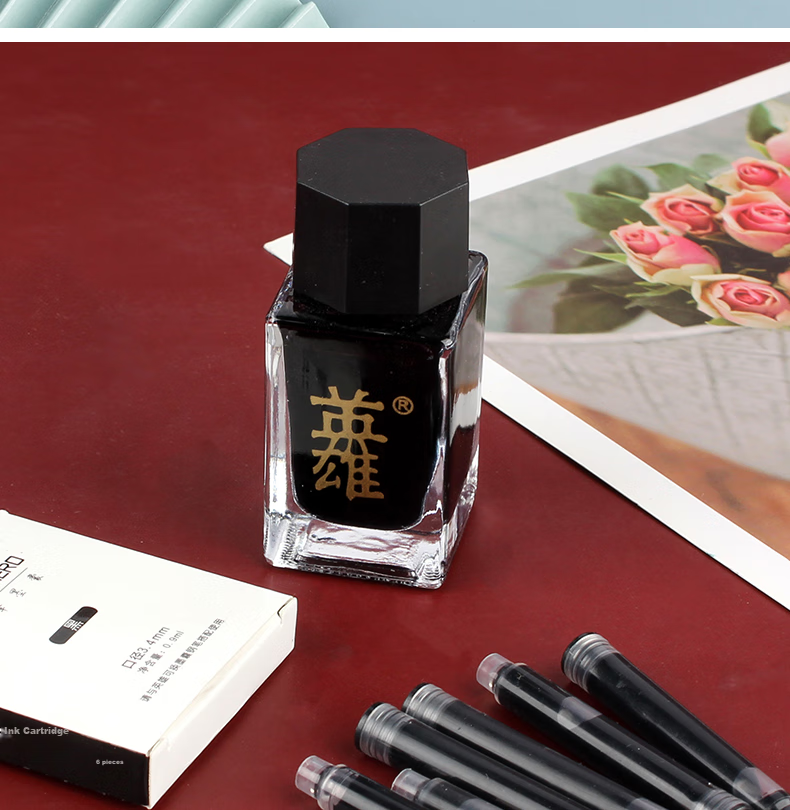 HERO Fountain Pen, Gift Box Morandi Contrasting Color Iridium Gold Fountain Pen, Business Office Neutral Signature Pen Ink Set, Twilight Green Glossy Finish 15