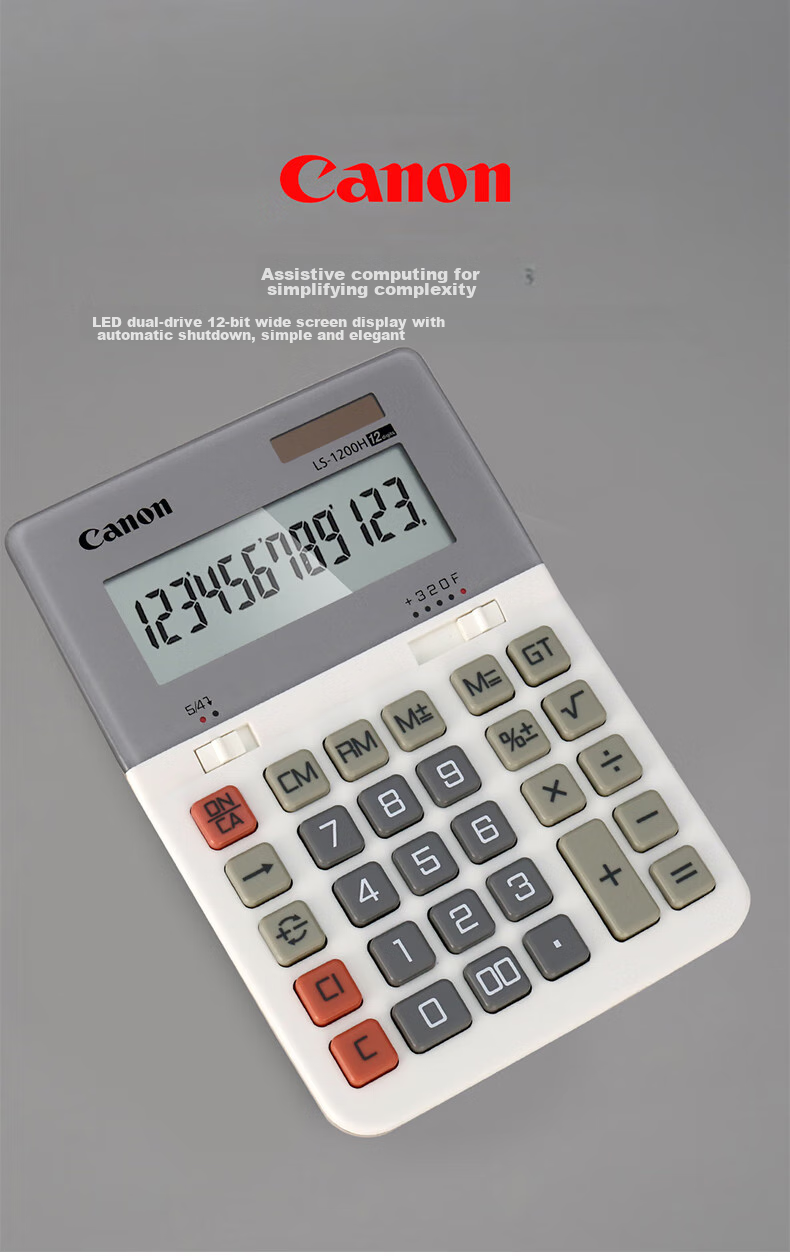 Canon WS-1200H, 12-Digit Large Business Office Calculator, Dual Power Supply, Wide Screen, Desktop Classic Calculator 2