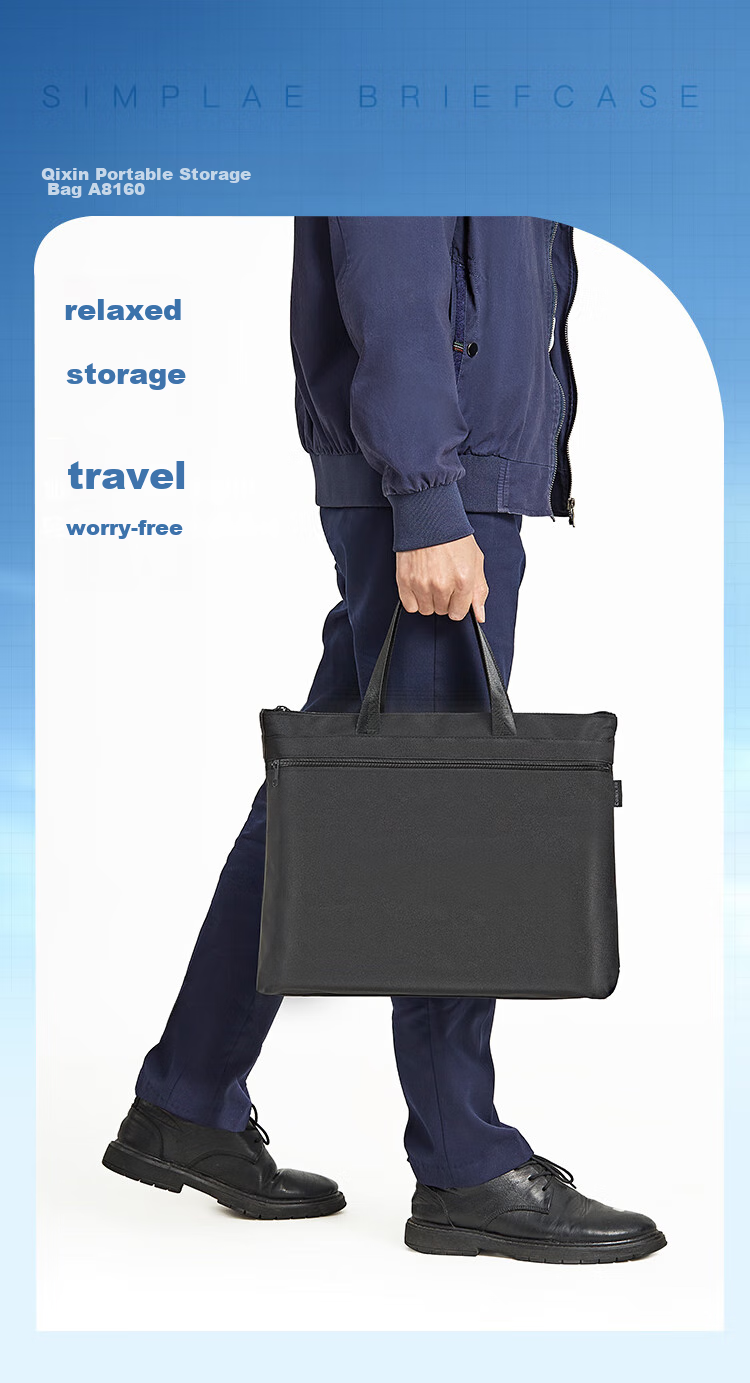 COMIX Double-Layer Handheld Briefcase Document Bag, Large Capacity Laptop Meeting Briefcase, Black, Widened Bottom A8160 1