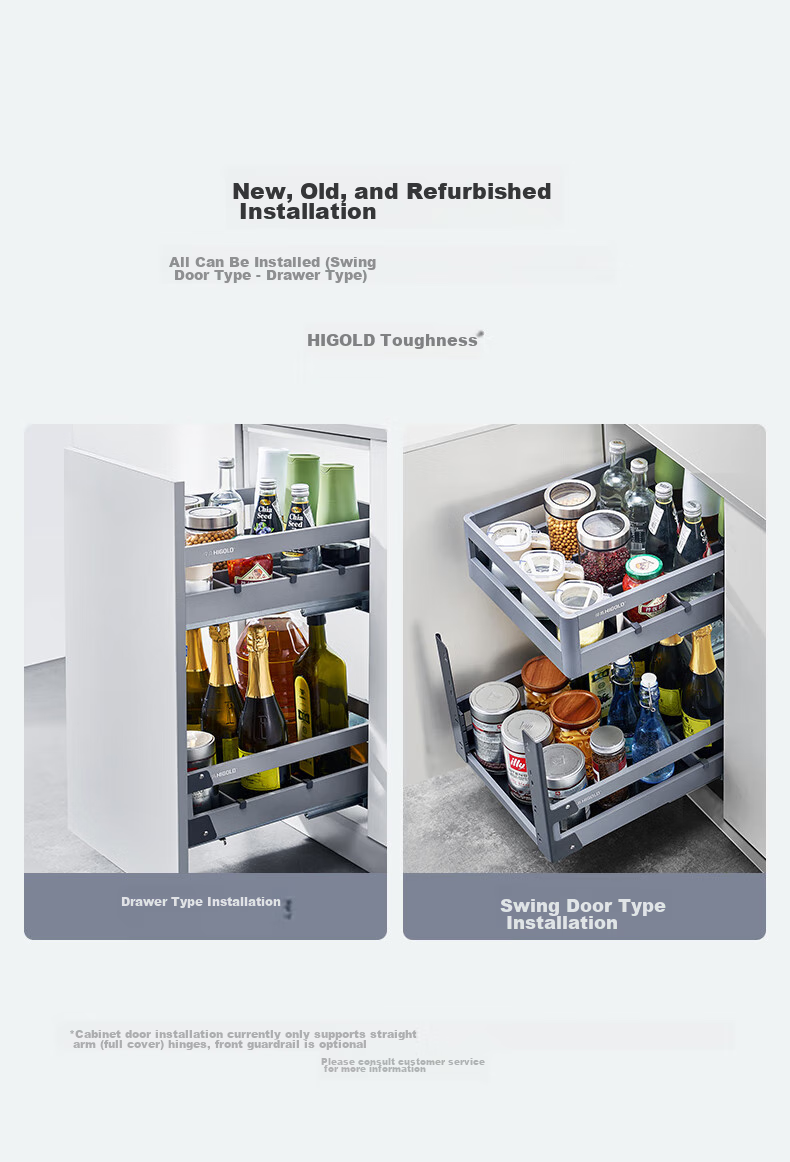 HIGOLD Kitchen Double-Layer Cabinet, Spice Drawer-Style, 304 Stainless Steel Bowl Basket, Seasoning Basket, Dish Rack Storage Cabinet 14
