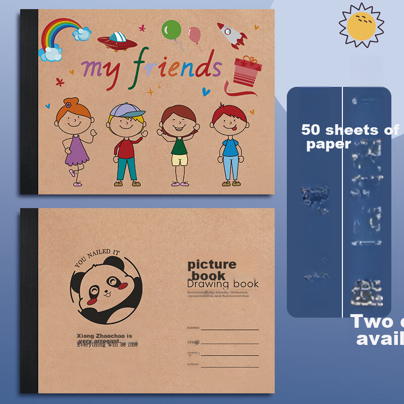 Faramon Children's Drawing Book, Kindergarten And Elementary School Student's Sketchbook, Thickened Blank Paper Art Book, Doodle Pad, Sketch Pad, My Friends/4-Pack Set 5