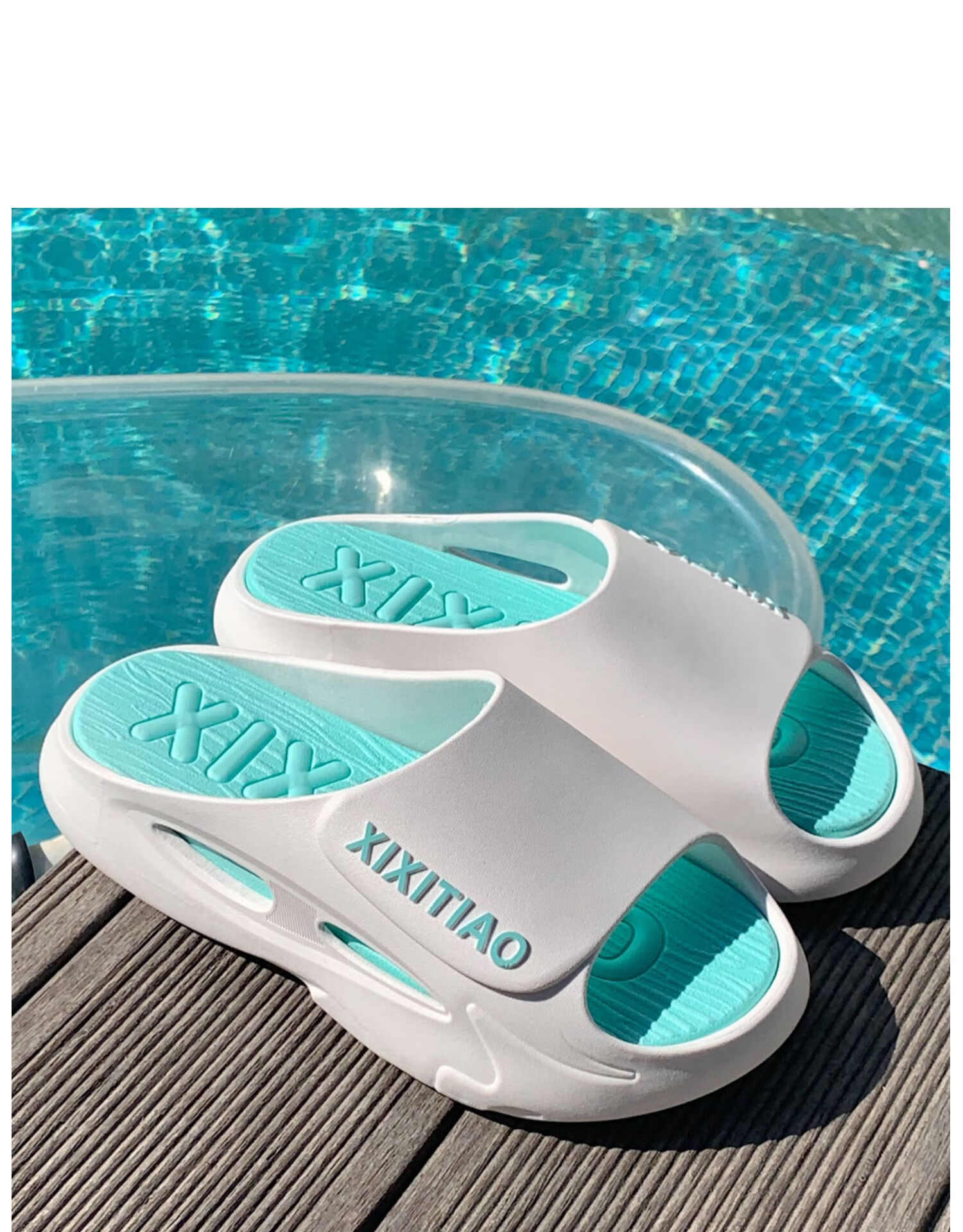 XIXITIAO Summer Trendy Fashion Slippers for Women And Men, Indoor Outdoor Wear, Sports Non-Slip Soft Sole Sandals, Lake Blue, Size 44-45 18