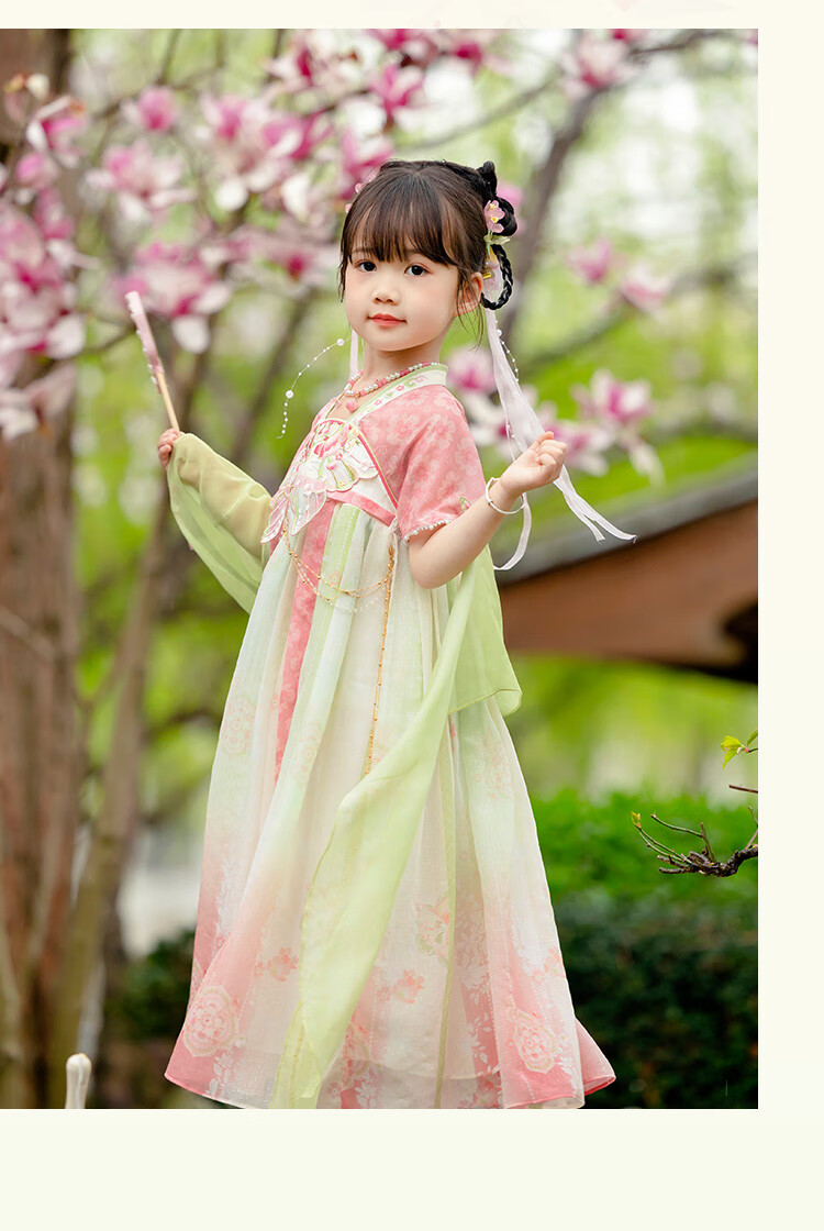 Menghu Huaiweiyang Hanfu Girls' Dress New Style Chinese-Style Children's Ancient Costume Princess Dress Fairy-Like One-Piece Dress Pink 110 13