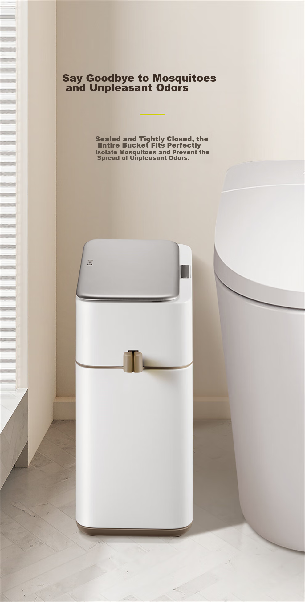 EKO Smart Sensor Trash Can, 8L, Matte White, Large Capacity for Home Use, Stainless Steel, for Bathroom Narrow Spaces, Recommended by Zhang Ruoyun, Model 9240 8