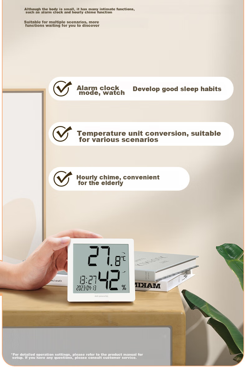 Deli Indoor Temperature And Humidity Meter, LCD Electronic Thermometer And Hygrometer, Gift for Elderly And Children, Birthday Present with Backlight Function, Baby Room Office Supplies, White LE501-WH 17