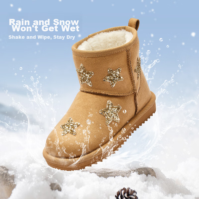 BALABALA Children's Snow Boots, Girls' Fleece-Lined Mid-Calf Boots, Winter Boots, Non-Slip Cotton Boots