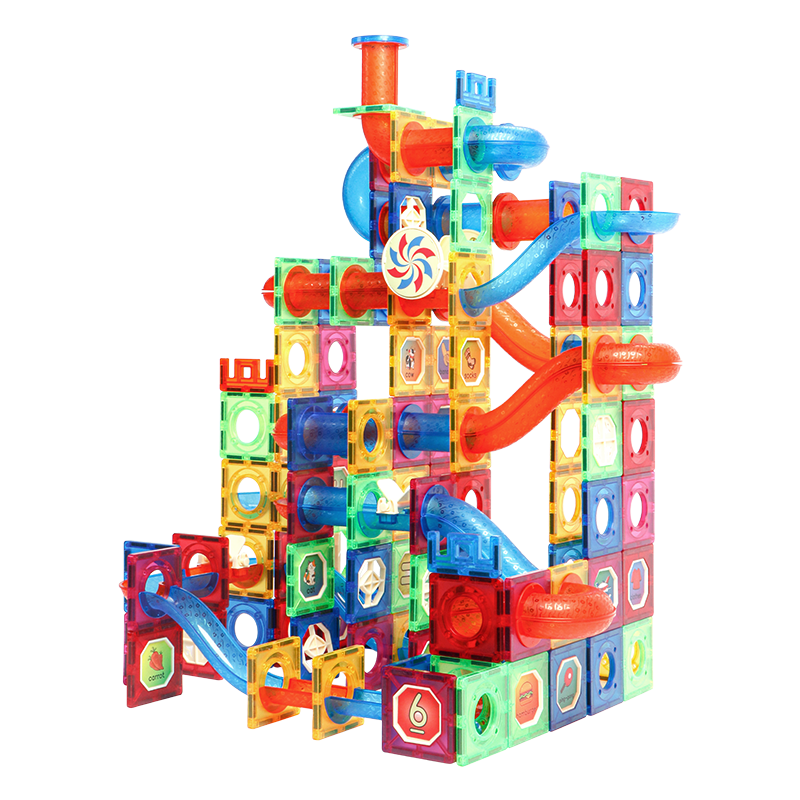 MAGPLAYER Children's Toy Pipe Roller Beads Colorful Window Magnetic Tiles Magnetic Building Blocks Birthday Gift for Boys And Girls Aged 3-6, 276 Pieces