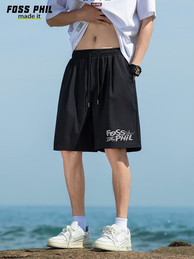 Foss Phil Men's Shorts, Summer Ice Silk Thin Breathable Casual Straight Loose Pants, FPD06 Black XL 9