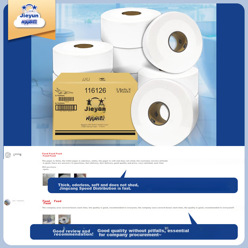 Hygienix Commercial Core Roll Toilet Paper, 2-Ply, 240 Meters * 12 Rolls, Whole Box of Toilet Paper for Shopping Malls, Hotels, And Office Use