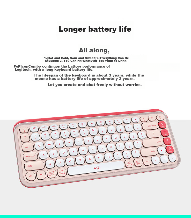 Logitech POP ICON KEYS Bubble Keyboard Bluetooth Office Keyboard Wireless Keyboard AI Portable Keyboard Laptop Keyboard Purple 85 Keys 9