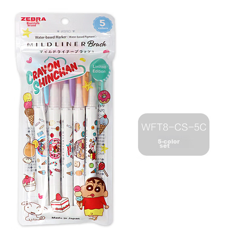 ZEBRA Crayon Shin-Chan Limited Edition Dual-Tip Highlighter, Rainbow Color Planner Pen, Student Emphasis Marking Pen, WFT8-CS Gentle Purple 16