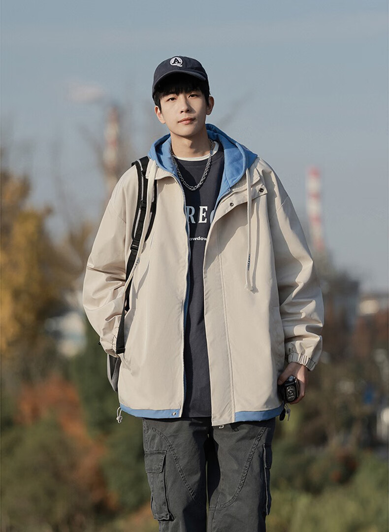 Foss Phil Men's Two-Piece Jacket, Spring And Autumn Trendy Casual Loose Baseball Clothing, Style 2362, Khaki, Size M 1