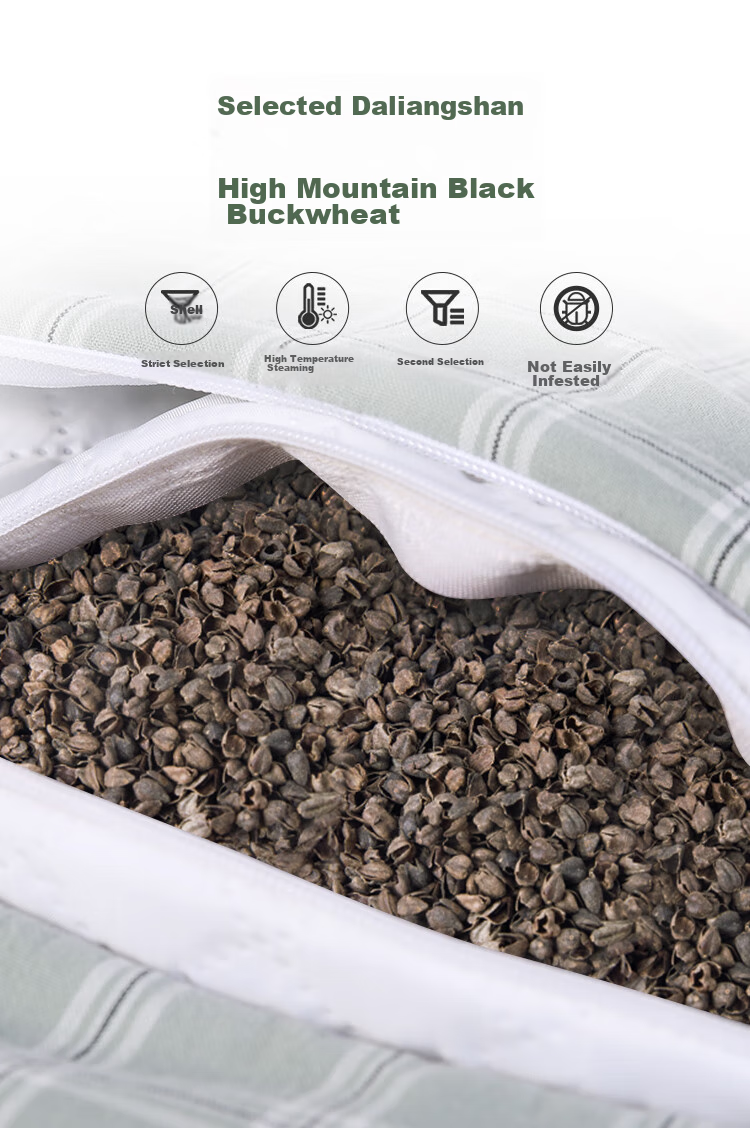 Shuguoyu 3.5 Jin (1.75 Kg) All Buckwheat Hull Cervical Pillow for Comfortable Sleep, Adult Single Firm Pillow with Cotton Pillowcase | Gree 3