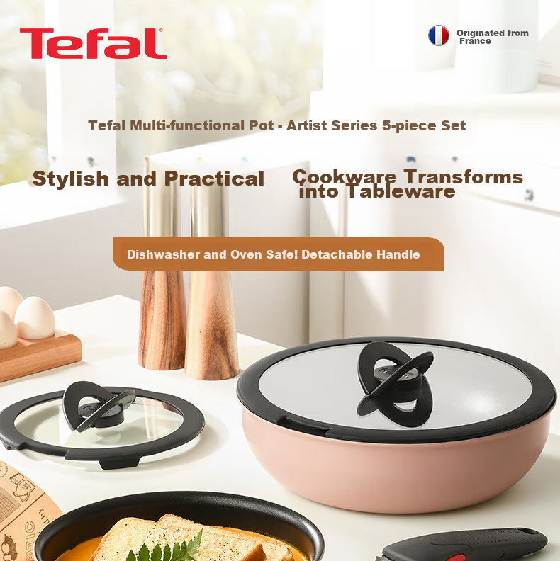 Tefal Cookware Set with Detachable Handles, Non-Stick Pan with Titanium Coating, Versatile Skillet Suitable for Dishwasher 2
