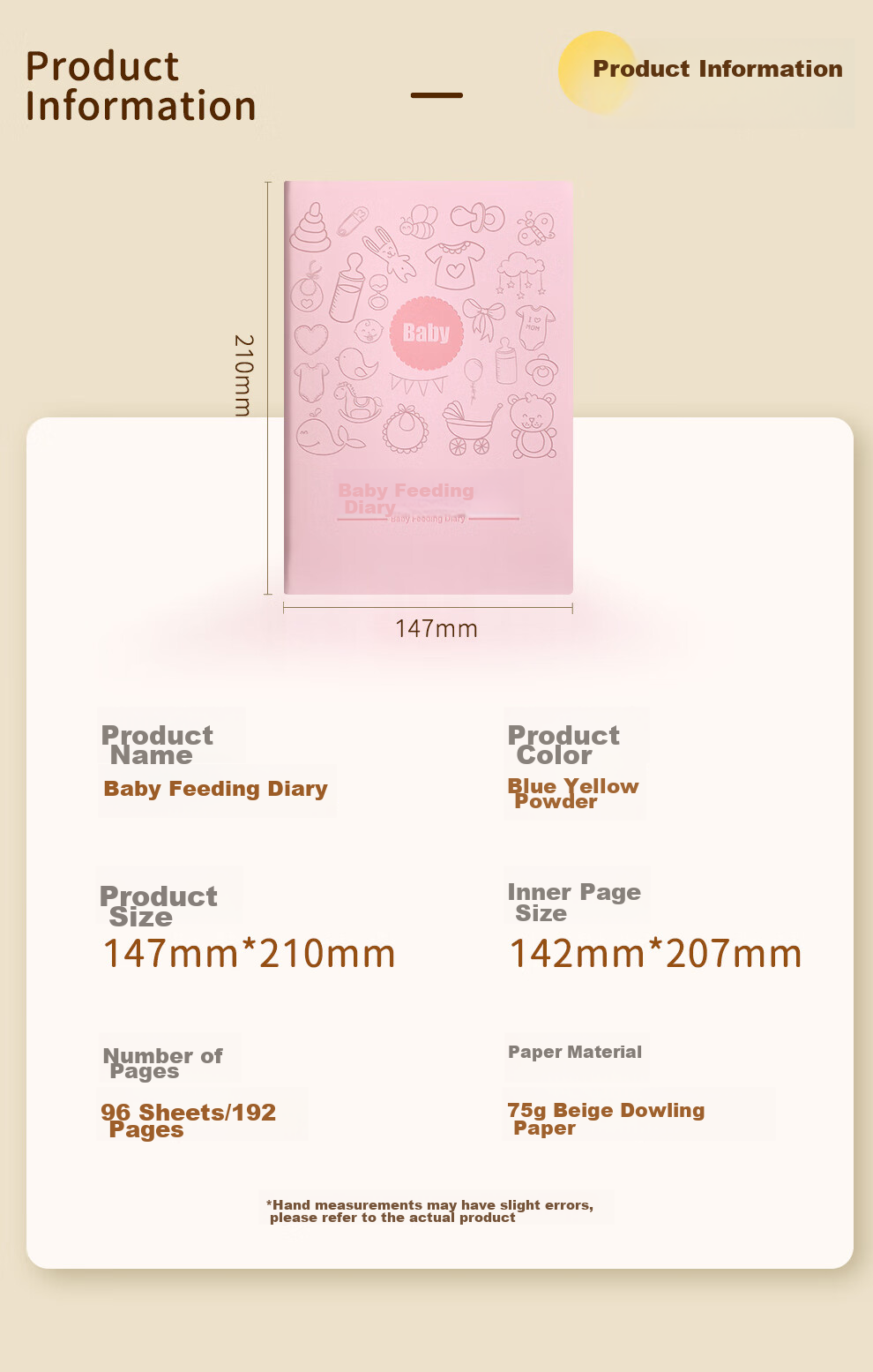 Jiaranheng A5 Baby Feeding Record Book, Infant Milk Feeding And Complementary Food Diary, Newborn Growth Development Record Manual, Daily Life Record Notebook, Feeding Diary, Yellow 9