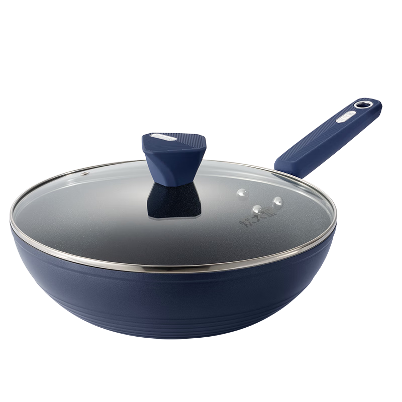 COOKER KING Non-Stick Wok, Easy to Clean, Low Smoke, Flat Bottom Frying Pan, 30cm, Compatible with Induction Cookers, Deep Blue SL30CG