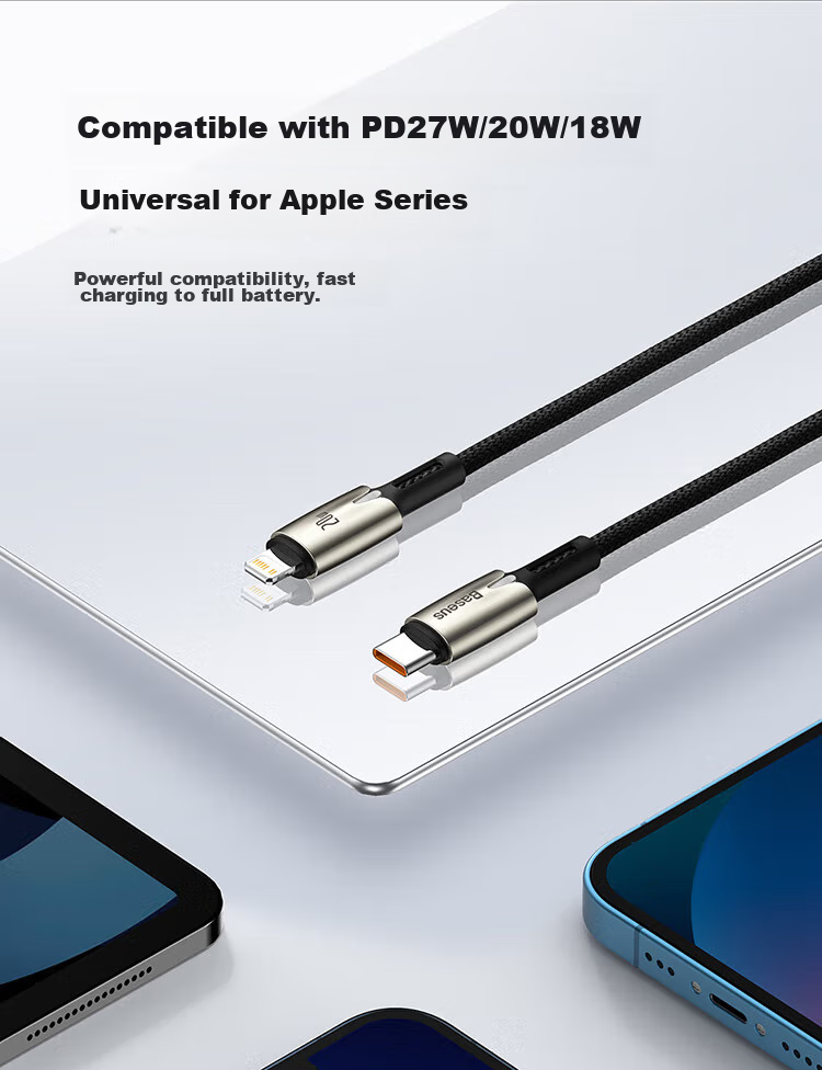 Baseus Apple Data Cable, PD Fast Charging Cable, 20W Charging Cable, Suitable for IPhone14/13/12ProMax/xs Phones, Car Charger with Night Light, Braided Extended, 2 Meters Black 14