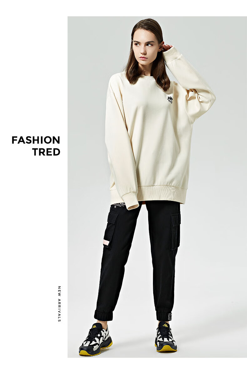 Kappa Pullover Hoodie for Couples, Loose-Fitting Sports Sweatshirt, Casual Round Neck Jacket K0CZ2WT93V Romantic White M 5