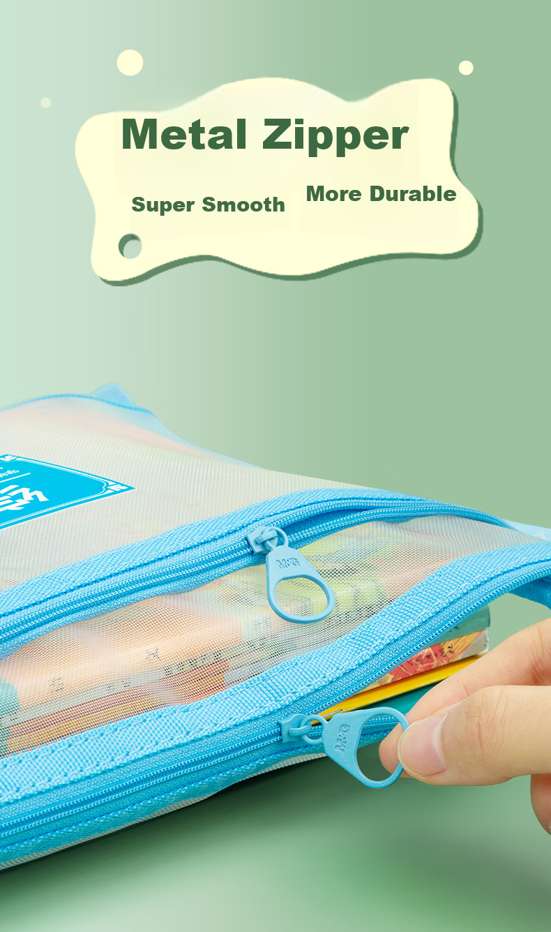 M&G Stationery, Double-Layer A4 File Folder, Transparent Grid Subject Classification Bag for Elementary School Students, Exam Paper Subject Classification Zipper Pouch, Back-To Essential, Pack of 5 ADM929WE 8