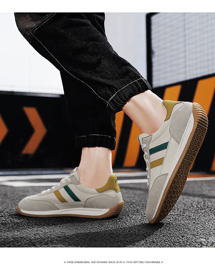 Guirenniao Men's Casual Shoes 2025 Retro Breathable Sports Running Shoes Beige/Light Khaki/Earthy Yellow Size 43 9