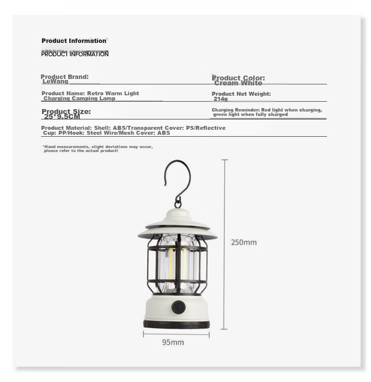 Lewang Retro Camping Light, Outdoor Tent Lamp, Home Emergency Lantern, Multi-Functional Handheld Vintage Lantern, Cream White 2