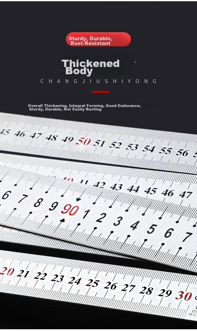 Tianshun Steel Straight Ruler, 50 Cm, Thickened Stainless Steel Ruler, for Woodworking, 0.1mm Precision, Measuring Tool 6