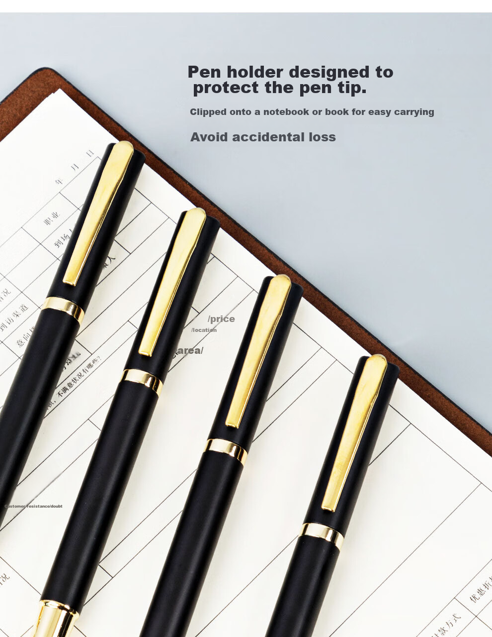 Longe [5-Pack] Business Gel Pens, 0.5mm Bullet Tip, Black Ink, Office Pens with Customizable Logo 4