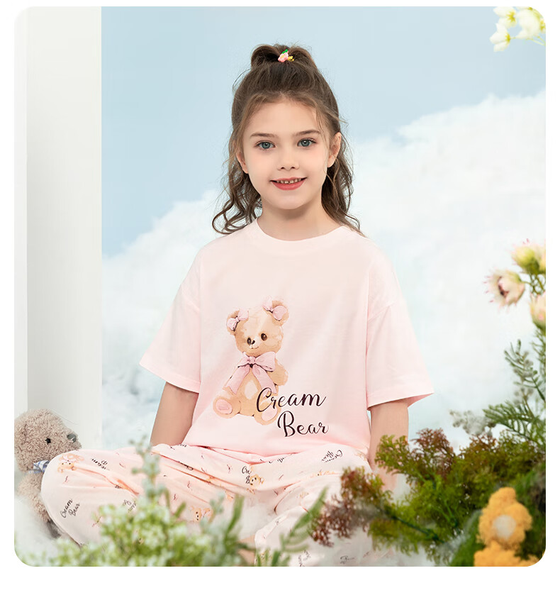 YING BO LUN Summer Girls' Pajamas, Thin Style for Older Children, Home Wear, Short-Sleeve Set for Girls, Kids' Air Conditioning Clothes, Pink, Size 175 19