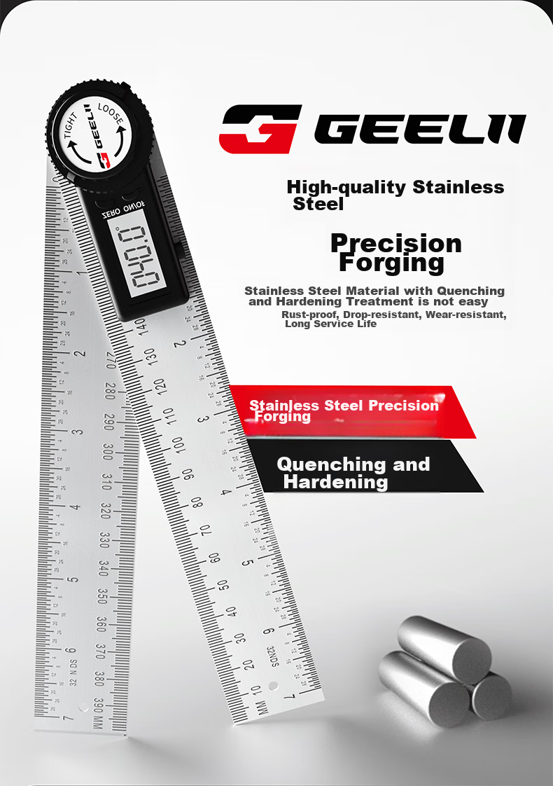 GeeLii Digital Angle Ruler, Stainless Steel Electronic Angle Gauge, Protractor, Angle Measuring Instrument 0-200mm 55155 5