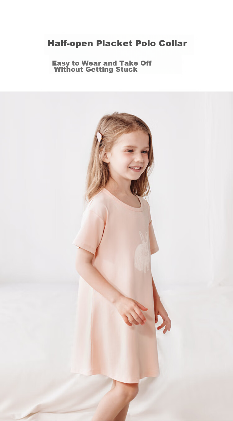 Junejunior [Under Babylove Brand], Children's Nightgown, Spring And Summer Short-Sleeve High-Count Pure Cotton Dress, Girls' Loungewear Pajamas 3