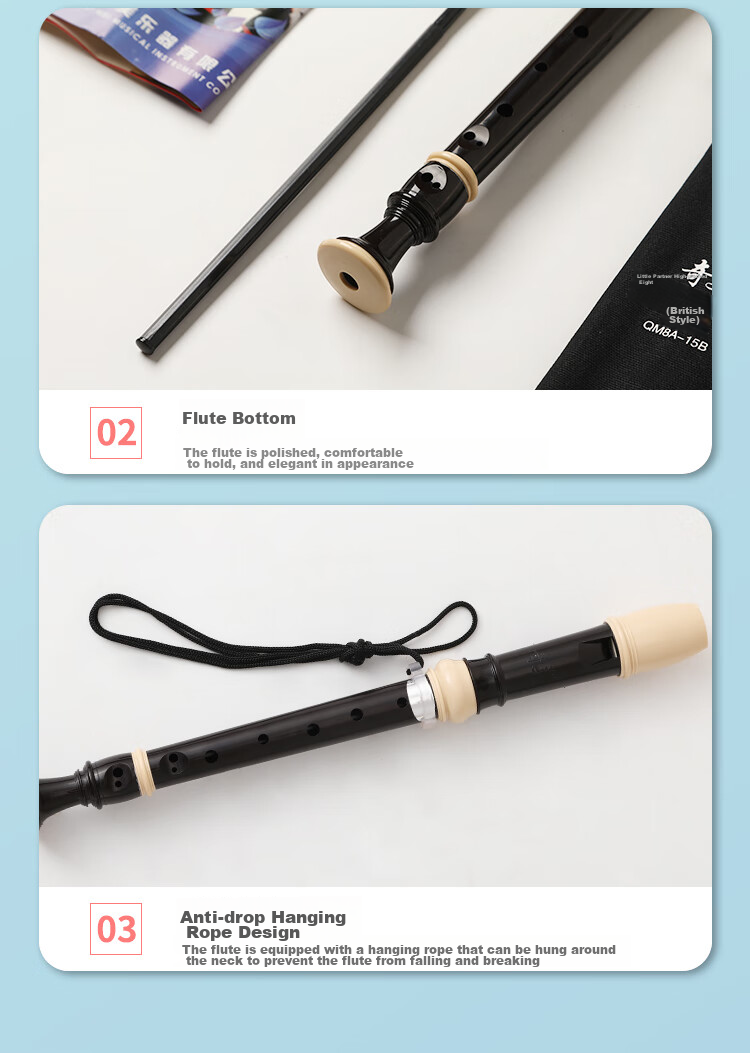 Qimei 8-Hole Classroom Instrument English-Style Bb Flute (With Canvas Case And Playing Instructions) 10