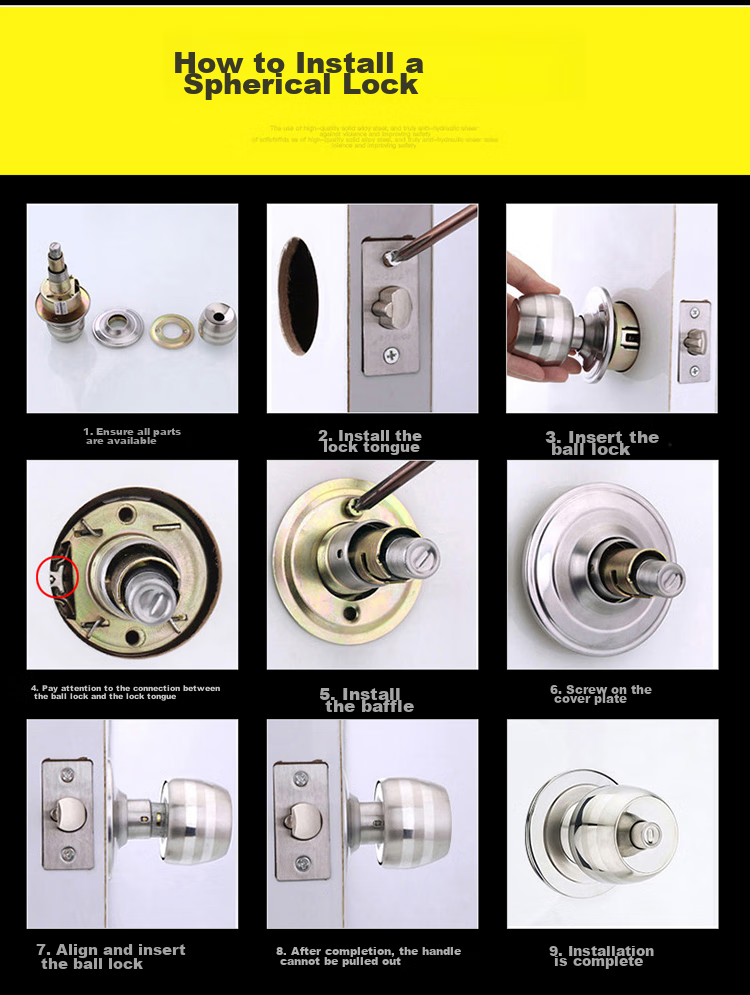 BLOSSOM Spherical Lock Stainless Steel Ball Lock Interior Door Lock Wooden Door Lock Bathroom Door Lock 5791 Silver 16