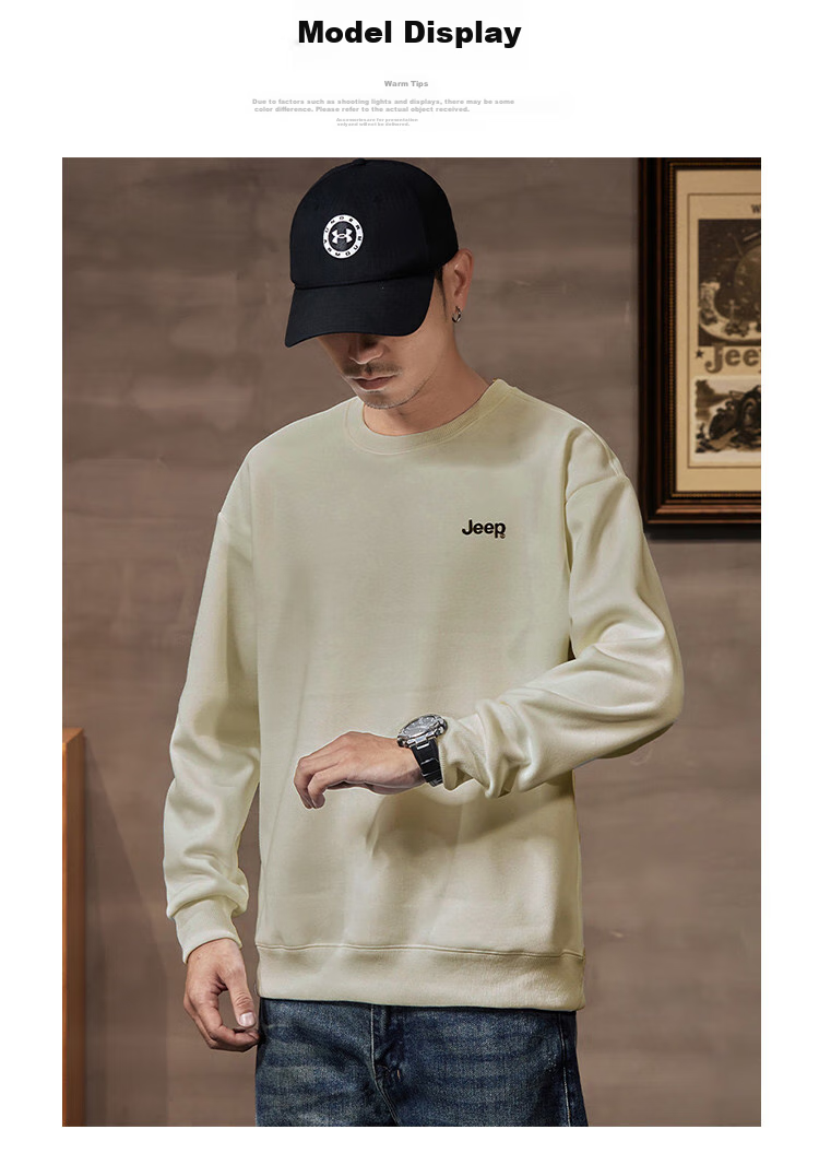 JEEP Men's Sweatshirt, New Spring And Autumn 2026 Style, Trendy Round Neck, Loose Long-Sleeve Casual Sportswear Top for Men, Fashionable 10