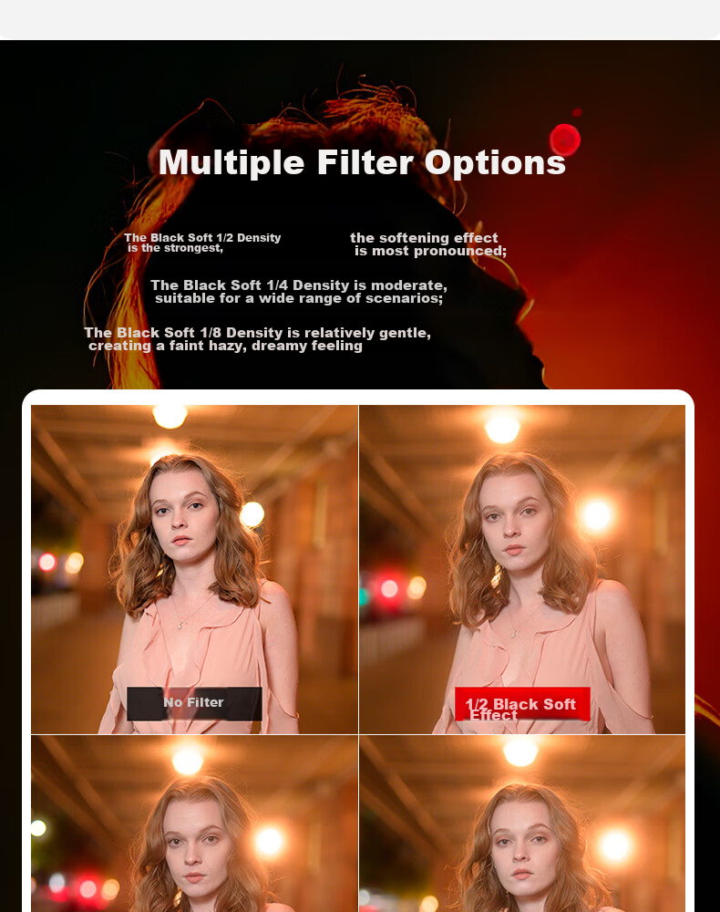 Kase Black Soft Filter Half 46mm Beauty Filter, Soft Focus Lens, Diffusion Lens, Camera Black Soft Filter, Portrait Light Softening Matte Creative 1/2 12