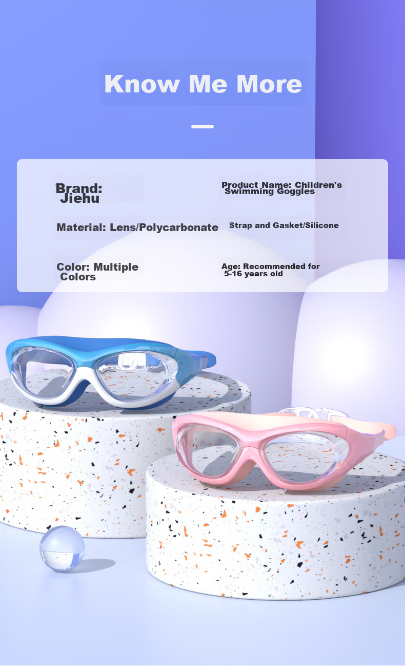 Jiehu Kids Swimming Goggles and Cap Set HD Waterproof Anti-Fog Unisex Professional Swimming Gear Protective Diving Glasses Set 7