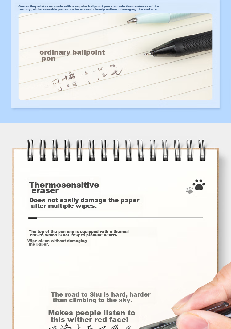 Deli [Best-Selling Product] Posture-Correcting Retractable Erasable Gel Pen, 0.5mm Bullet Tip (Erasable Crystal Blue), 12 Pens/box, A667 4