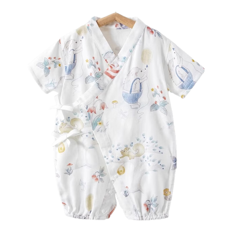 Beitaisi Baby Clothes, Summer Thin Bamboo Cotton Onesie, Newborn Gauze Romper, Short-Sleeve Infant Pajamas