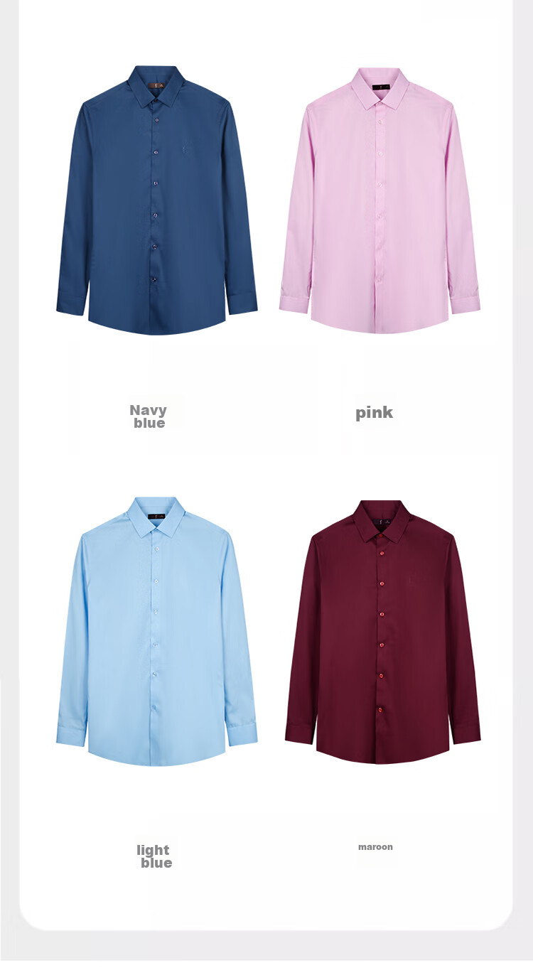 TRIES [Celebrity Style] Men's Long-Sleeve Shirt, Solid Color Business Style for All Seasons, Multi-Color Spring And Autumn Embroidered Work Shirt 19
